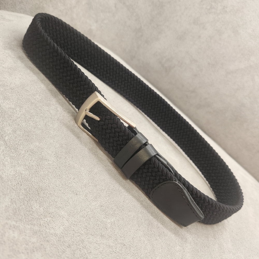 Magnanni Belt S Black Nadal Woven Elastic Bands Silver Buckle Made Spain New$150